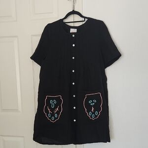 Issey Miyake Ne-net Black Dress Button Down Dress Size Medium